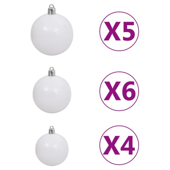 Изкуствена коледна елха с LED и комплект топки, бяла, 120 см