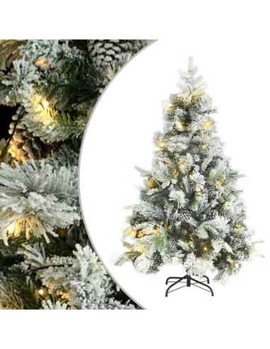 Коледна елха с изкуствен сняг LED и шишарки 150 см PVC и PE