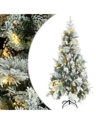 Коледна елха с изкуствен сняг LED и шишарки 225 см PVC и PE