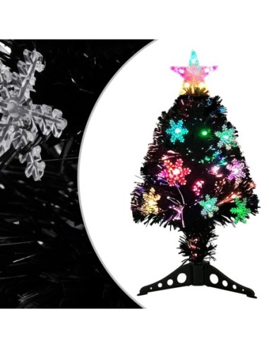 Коледна елха с LED снежинки, черна, 64 см, оптично влакно