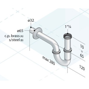 Тръбен сифон без витло за умивалник 26.711.5 Omptea - 1 2