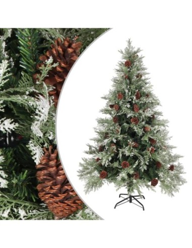 Коледна елха с шишарки, зелено и бяло, 150 см, PVC и PE