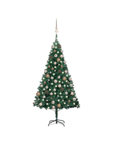 Изкуствена коледна елха с LED и топки зелена 180 см PVC