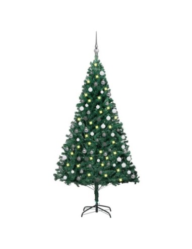 Изкуствена коледна елха с LED и топки зелена 120 см PVC