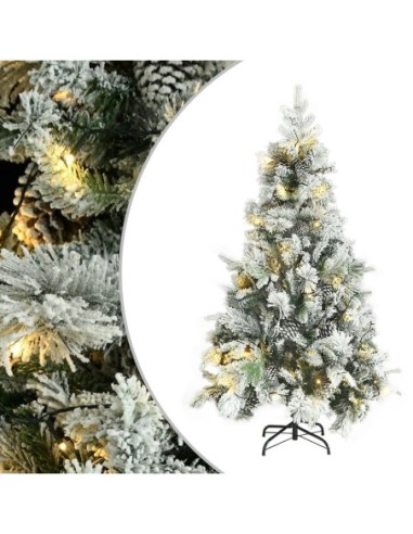 Коледна елха с изкуствен сняг LED и шишарки 195 см PVC и PE