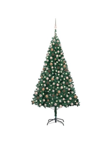 Изкуствена коледна елха с LED и комплект топки зелена 240 см