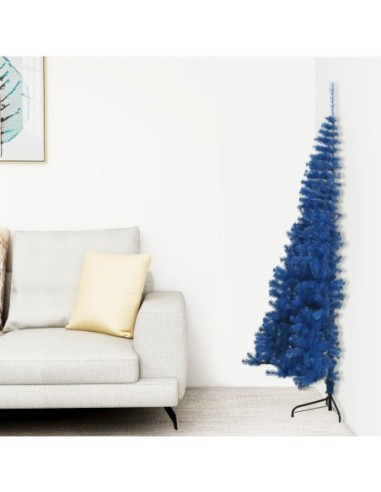Изкуствена половин коледна елха със стойка, синя, 240 см, PVC