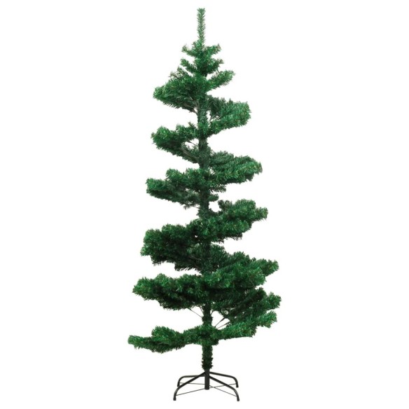 Усукана коледна елха със стойка и LED, зелена, 150 см, PVC