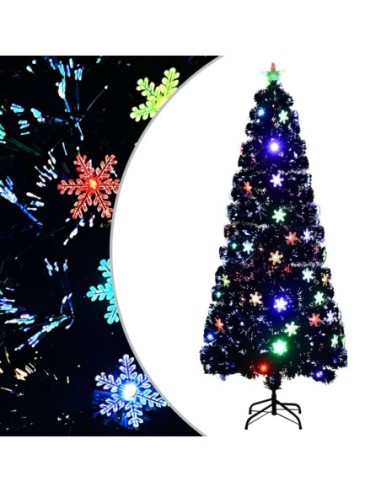 Коледна елха с LED снежинки, черна, 210 см, оптично влакно