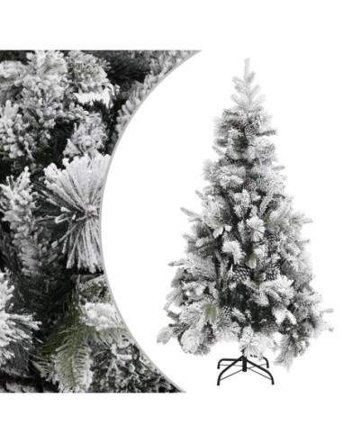 Коледна елха с флокиран сняг и шишарки, 225 см, PVC и PE