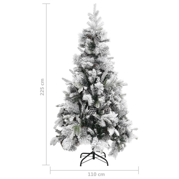 Коледна елха с флокиран сняг и шишарки, 225 см, PVC и PE