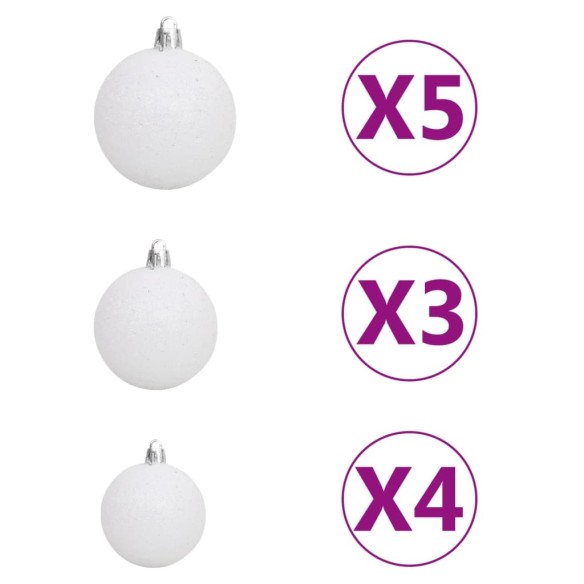 Изкуствена половин коледна елха с LED и топки, бяла, 240 см