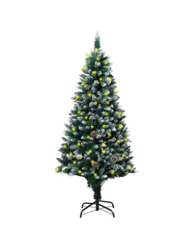 Изкуствена коледна елха с LED шишарки и бял сняг 150 см