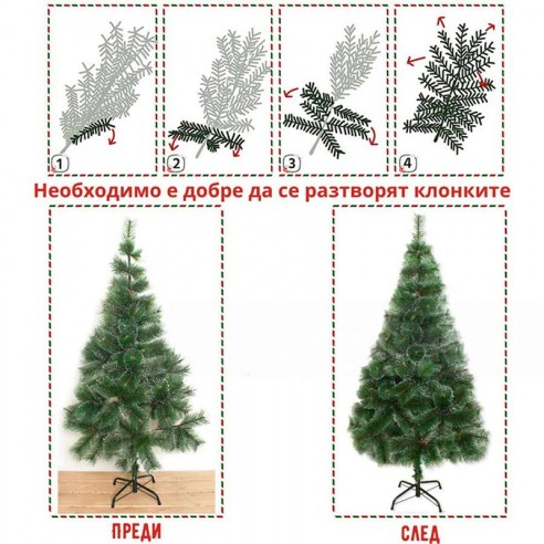 Коледна зелена елха с бели връхчета 150 см ➤ топ цена ➤ dshome.bg