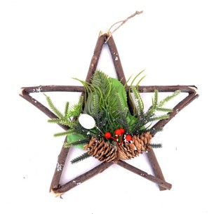 Коледна дървена звезда венец 25 см ➤ топ цена ➤ dshome.bg