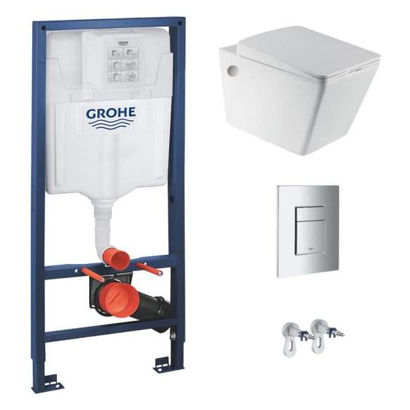 Структура за вграждане Rapid SL GROHE с квадратен бутон + тоалетна чиния ICC 3534 ➤ топ цена ➤ dshome.bg
