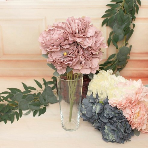 Декоративен букет Божури 7 цвята 53 см ➤ топ цена ➤ dshome.bg