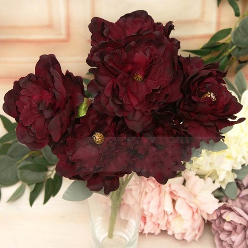 Декоративен букет Божури 7 цвята 53 см ➤ топ цена ➤ dshome.bg