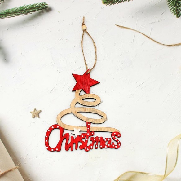Коледна дървена украса с надпис Christmas ➤ топ цена ➤ dshome.bg
