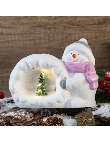 Коледна светеща декорация Снежен човек с елха