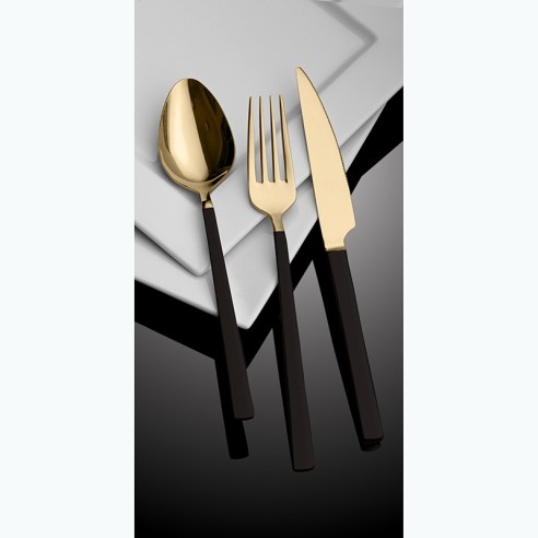 Комплект прибори 18 части злато и черно Cubuk HIRA ➤ топ цена ➤ dshome.bg