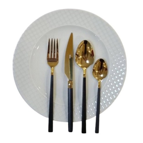 Комплект прибори 24 части злато и черно Cubuk HIRA ➤ топ цена ➤ dshome.bg