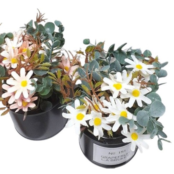 Изкуствени маргарити в кашпа 15x15x18 см ➤ топ цена ➤ dshome.bg
