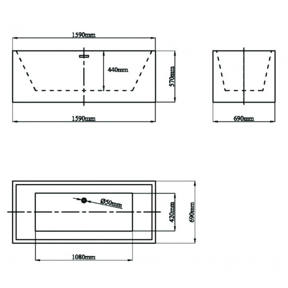 Свободностояща акрилна вана 160х69х57см бяла INTER CERAMIC - 2