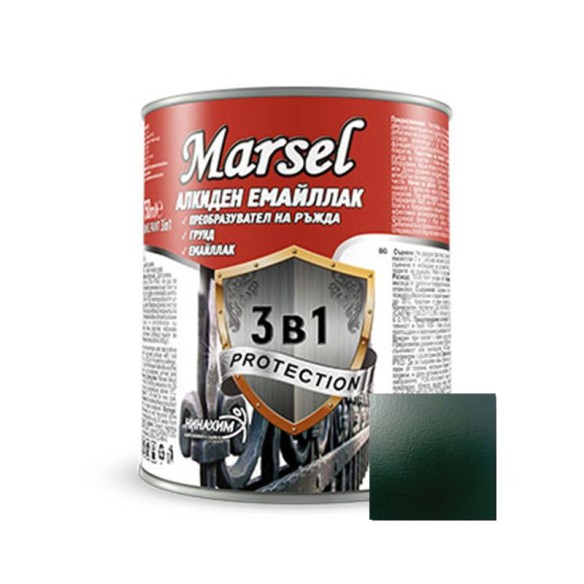 Алкиден емайллак 3в1 тъмнозелен 500 мл MARSEL ➤ топ цена ➤ dshome.bg