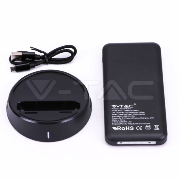 Батерия с безжично зареждане 8000mAh черна - V-TAC - 2