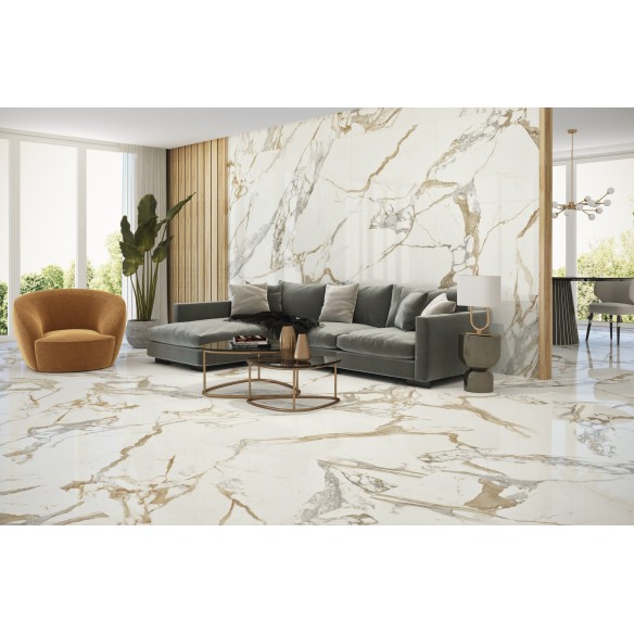 Гранитогрес Medici Gold Natural Rect 60×120 см - Бял, златист - Azulejos Benadresa ➤ топ цена ➤ dshome.bg