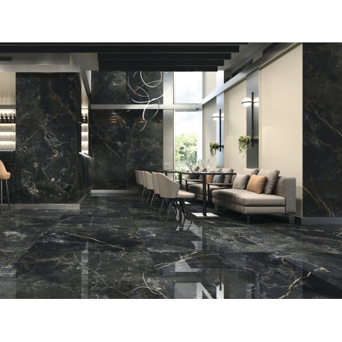 Гранитогрес Icaro Dark Pulido Rect 60×120 см - Черен - Azulejos Benadresa