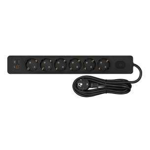 Разклонител с 6 гнезда с превключвател и USB порт черен SONEX ➤ топ цена ➤ dshome.bg