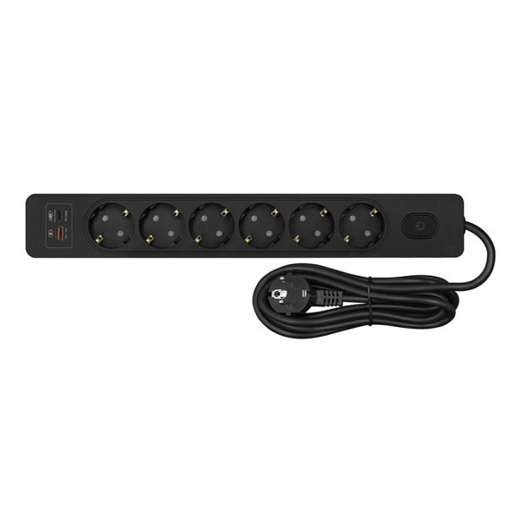 Разклонител с 6 гнезда с превключвател и USB порт черен SONEX ➤ топ цена ➤ dshome.bg
