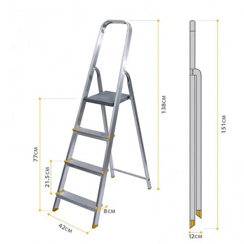 Алуминиева стълба 4 стъпала DENZEL ➤ топ цена ➤ dshome.bg