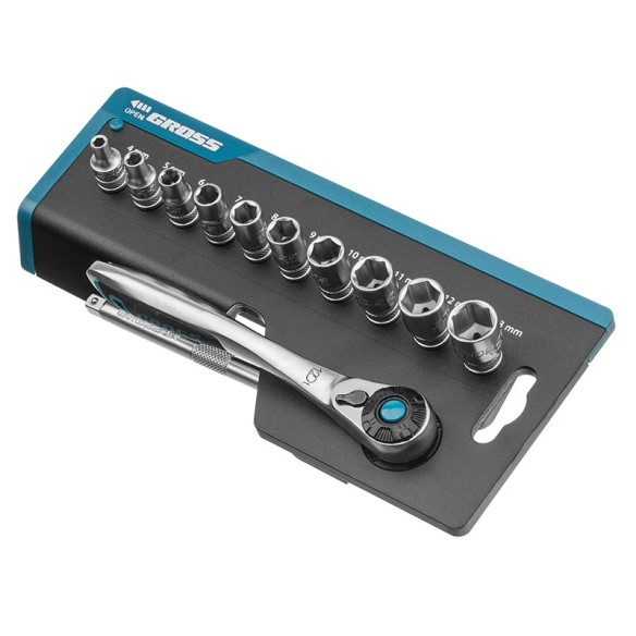 Комплект вложки с тресчотка 120 зъба 1/4" 12 части GROSS ➤ топ цена ➤ dshome.bg