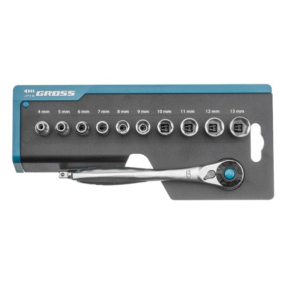 Комплект вложки с тресчотка 120 зъба 1/4" 12 части GROSS ➤ топ цена ➤ dshome.bg