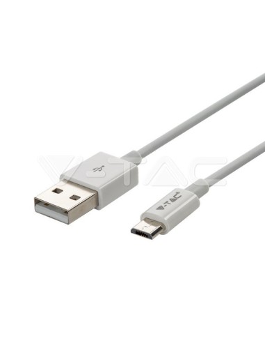 Кабел USB 2.0 / Micro USB бял - 1м - V-TAC