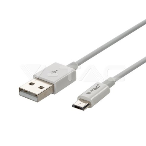 Кабел USB 2.0 / Micro USB бял - 1м - V-TAC