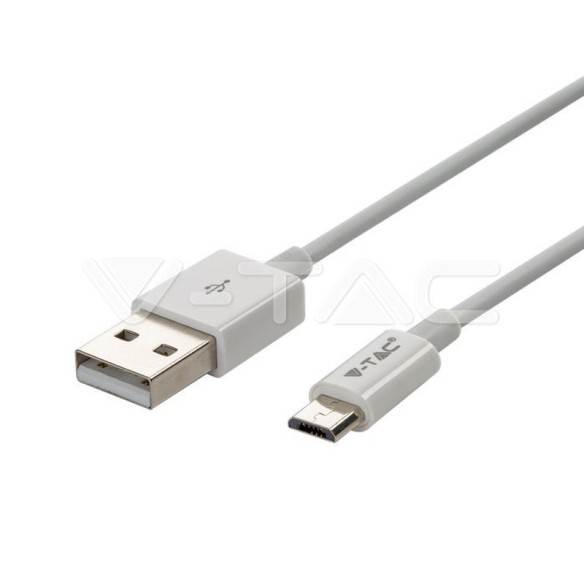 Кабел USB 2.0 / Micro USB бял - 1м - V-TAC