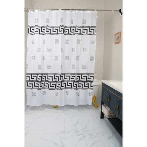 Душ завеса за баня 180х200 см бяло и черно INTER CERAMIC ➤ топ цена ➤ dshome.bg