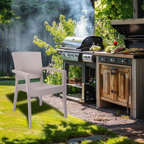 Градински стол с подлакътници капучино Zeugma Rattan MEVSIM ➤ топ цена ➤ dshome.bg