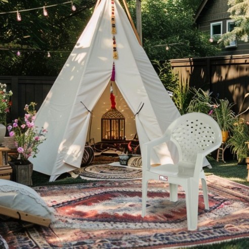 Градински стол PVC бял Palmiye MEVSIM ➤ топ цена ➤ dshome.bg