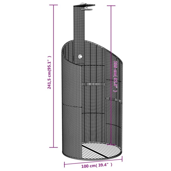 vidaXL Външен душ черен 100x100x241,5 см полиратан и акациево дърво