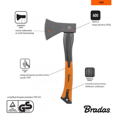 Брадва с дръжка от фибростъкло 600 гр BRADAS ➤ топ цена ➤ dshome.bg