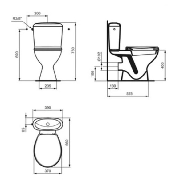 Моноблок със задно оттичане Rimless Noe IDEAL STANDARD ➤ топ цена ➤ dshome.bg