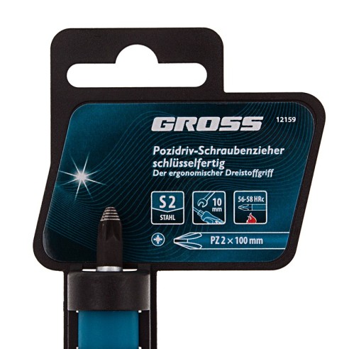Отвертка с трикомпонентна дръжка PZ2 х 100 мм GROSS ➤ топ цена ➤ dshome.bg