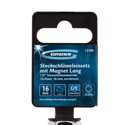 Магнитна вложка за автомобилни свещи 1/2" 16 мм 12-стенна GROSS ➤ топ цена ➤ dshome.bg