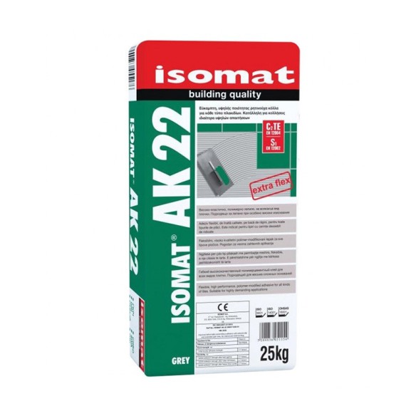 Лепило за плочки AK-22 сиво 25 кг ISOMAT ➤ топ цена ➤ dshome.bg