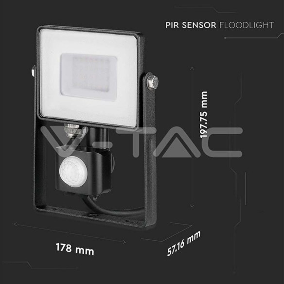 LED Прожектор + Сензор черен 30W 6400K - V-TAC - 3